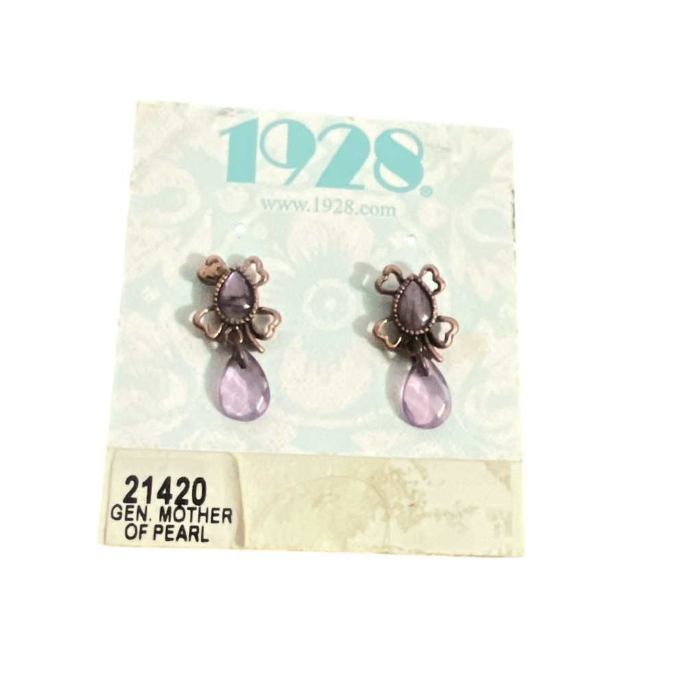 1928 Lavender Teardrop Drop Earrings with Genuine Mother-of-Pearl